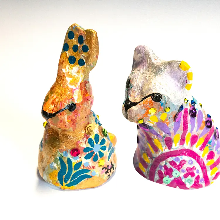 Yoshie Allan – 3d Artwork - small painted clay models of a rabbit and bear